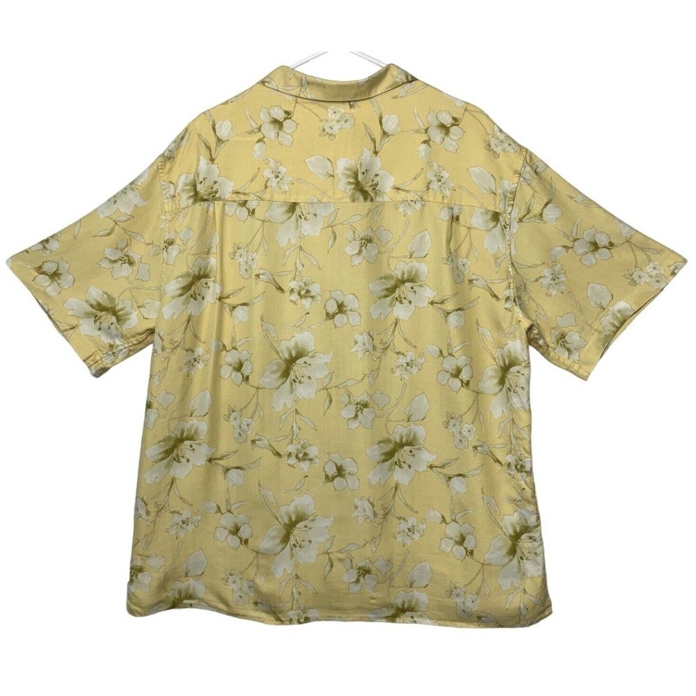 Jos A Bank Hawaiian Shirt Mens Large Yellow White Flowers Silk Relaxed Aloha - Picture 10 of 11